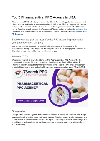 Top 3 Pharmaceutical PPC Agency in USA