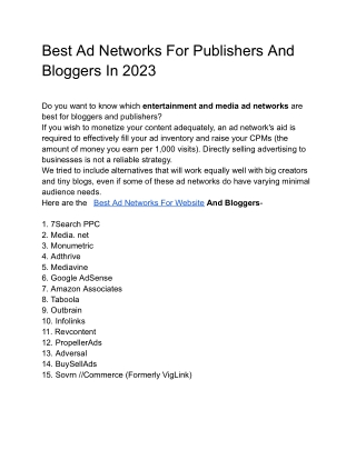 _Best Ad Networks For Publishers And Bloggers In 2023