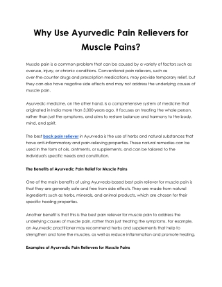 Why Use Ayurvedic Pain Relievers for Muscle Pains