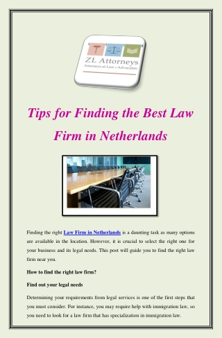 Tips for Finding the Best Law Firm in Netherlands