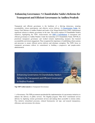 Enhancing Governance N Chandrababu Naidu's Reforms for Transparent and Efficient Governance in Andhra Pradesh