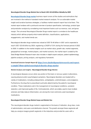 Neurological Disorder Drugs Market Size to Reach USD 125.60 Billion Globally by 2029