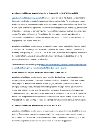 Vocational Rehabilitation Service Market Size to Surpass USD 95332.07 Million by 2028