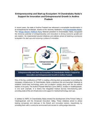 Entrepreneurship and Start-up Ecosystem N Chandrababu Naidu's Support for Innovation and Entrepreneurial Growth in Andhr