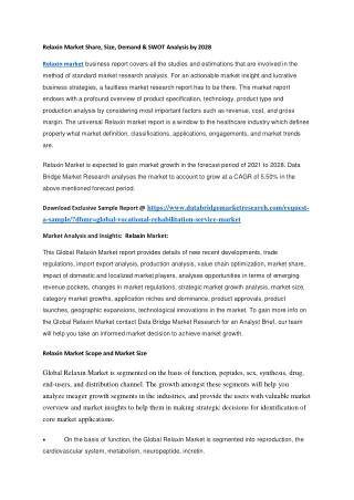 Relaxin Market Share, Size, Demand & SWOT Analysis by 2028