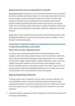 Allergy Vaccine Market to Grow at a Surprising CAGR of 11.32 by 2029