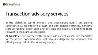 Transaction advisory services