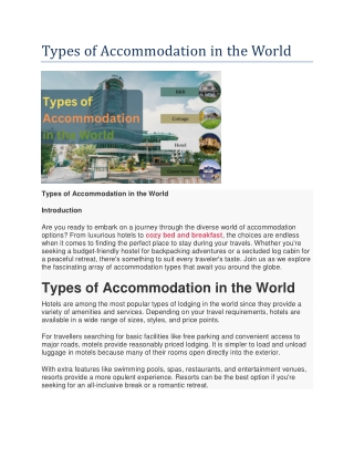 Types of Accommodation in the World