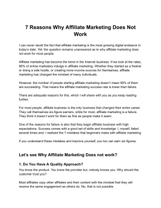 Why Affiliate Marketing Does Not Work