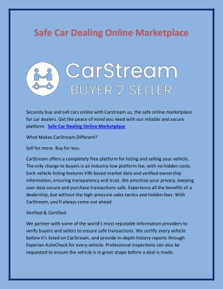 Safe Car Dealing Online Marketplace