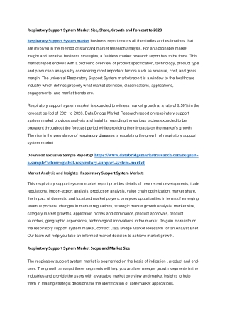 Respiratory Support System Market Size, Share, Growth and Forecast to 2028