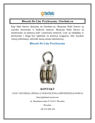 Bloczek Do Liny Przykręcany  Etechnic.eu