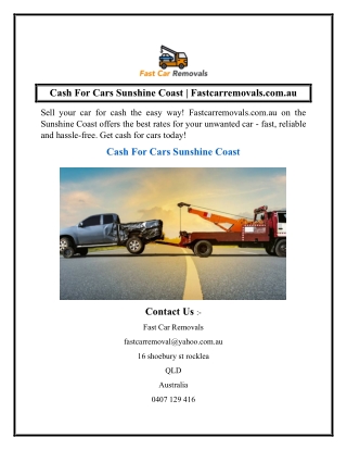 Cash For Cars Sunshine Coast  Fastcarremovals.com.au