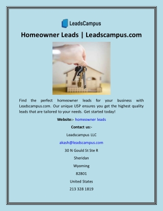 Homeowner Leads  Leadscampus