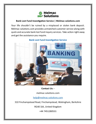 Bank Lost Fund Investigation Service | Melmac-solutions.com