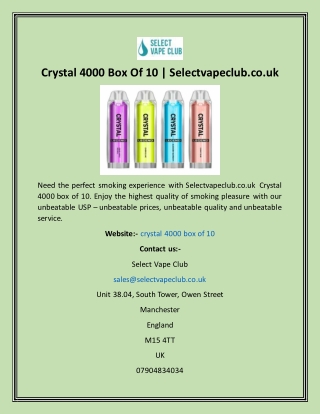 Crystal 4000 Box Of 10  Selectvapeclub.co.uk