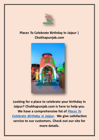 Places To Celebrate Birthday In Jaipur | Chokhapunjab.com