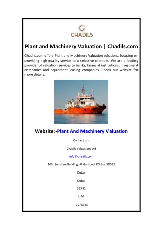 Plant and Machinery Valuation  Chadils.com