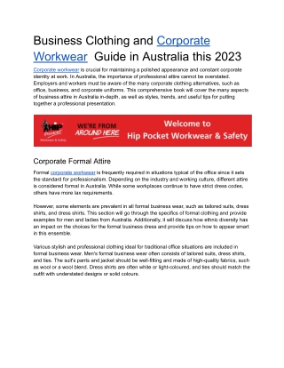 Business Clothing and Corporate Workwear  Guide in Australia this 2023