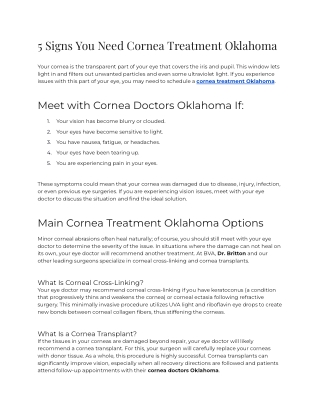 5 Signs You Need Cornea Treatment Oklahoma