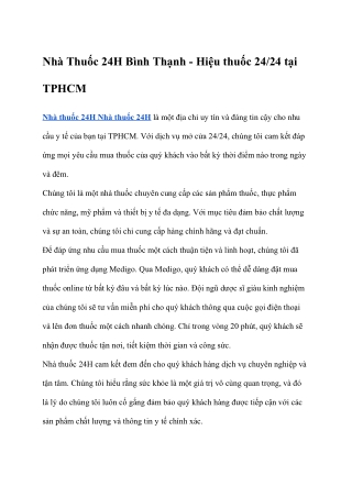 Nhà Thuốc 24H Bình Thạnh - Hiệu thuốc 24/24 tại TPHCM