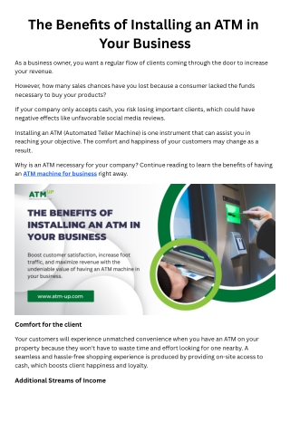 The Benefits of Installing an ATM in Your Business