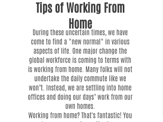 Tips of Working From Home