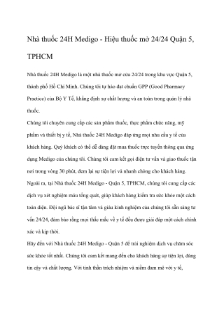 Nhà thuốc 24H Medigo - Hiệu thuốc mở 24/24 Quận 5, TPHCM