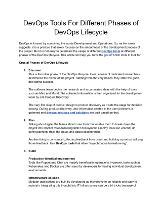 DevOps Tools For Different Phases of  DevOps Lifecycle