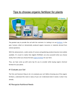 Tips to choose organic fertilizer for plants