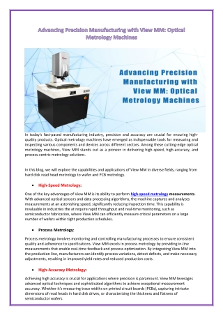 Advancing Precision Manufacturing with View MM Optical Metrology Machines