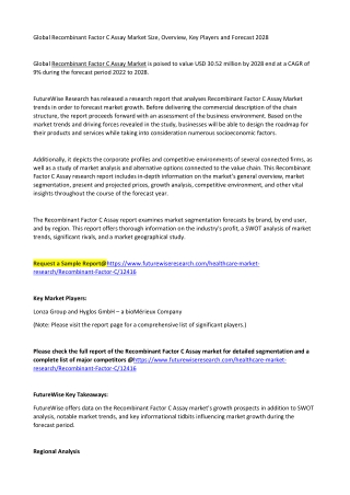 Global Recombinant Factor C Assay Market Size, Overview, Key Players and Forecast 2028