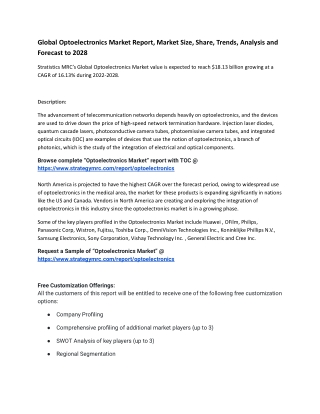 Global Optoelectronics Market Report, Market Size, Share, Trends, Analysis