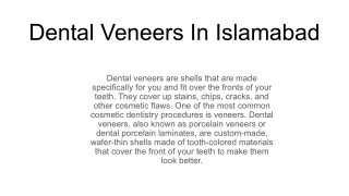 Dental Veneers In Islamabad