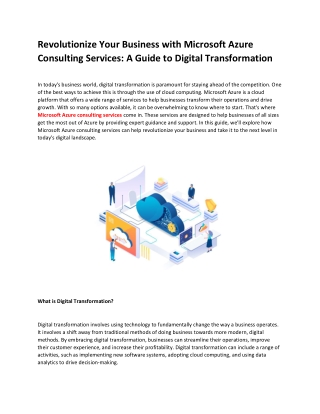 Revolutionize Your Business with Microsoft Azure Consulting Services A Guide to Digital Transformation
