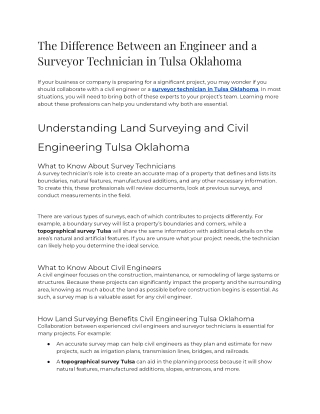 2023 - The Difference Between an Engineer and a Surveyor Technician in Tulsa Oklahoma