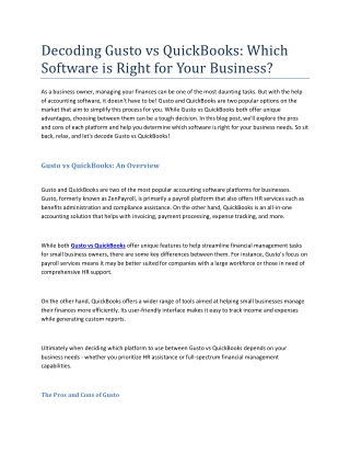 Decoding Gusto vs QuickBooks- Which Software is Right for Your Business