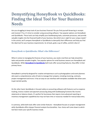 Demystifying HoneyBook vs QuickBooks- Finding the Ideal Tool for Your Business Needs