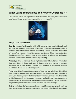 What Leads To Data Loss and How to Overcome it?