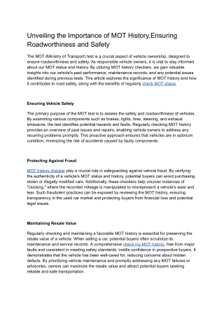 Unveiling the Importance of MOT History,Ensuring Roadworthiness and Safety