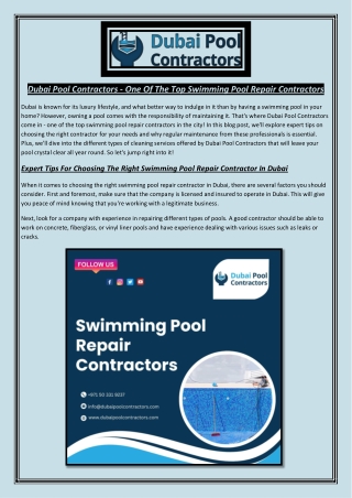 Dubai Pool Contractors One Of The Top Swimming Pool Repair Contractors