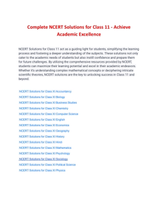 Complete NCERT Solutions for Class 11 - Achieve Academic Excellence