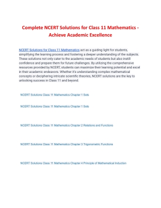 Complete NCERT Solutions for Class 11 Mathematics - Achieve Academic Excellence