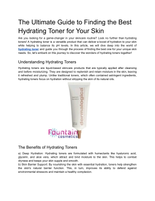 The Ultimate Guide to Finding the Best Hydrating Toner for Your Skin