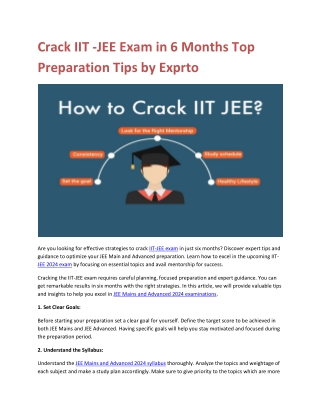 Crack IIT -JEE Exam in 6 Months Top Preparation Tips by Exprto