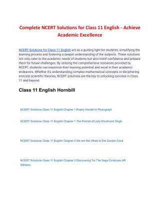 Complete NCERT Solutions for Class 11 English - Achieve Academic Excellence