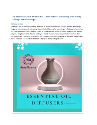 The Essential Guide To Essential Oil Diffusers Enhancing Well-Being Through Aromatherapy