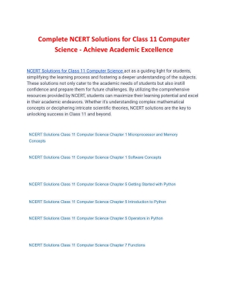 Complete NCERT Solutions for Class 11 Computer Science - Achieve Academic Excellence