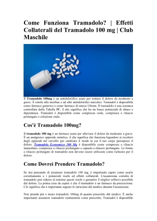 Come Funziona Tramadolo - Effetti Collaterali del Tramadolo 100 mg - Club Maschile