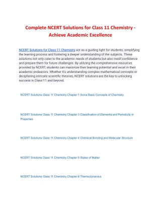 Complete NCERT Solutions for Class 11 Chemistry - Achieve Academic Excellence